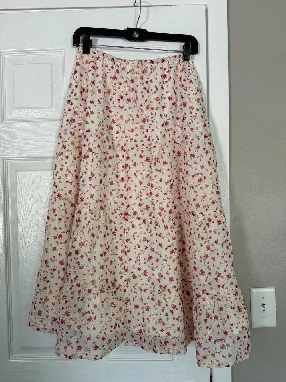 Baevely Floral Tiered Maxi Long Skirt Cream Floral Cottagecore - Picture 8 of 8
